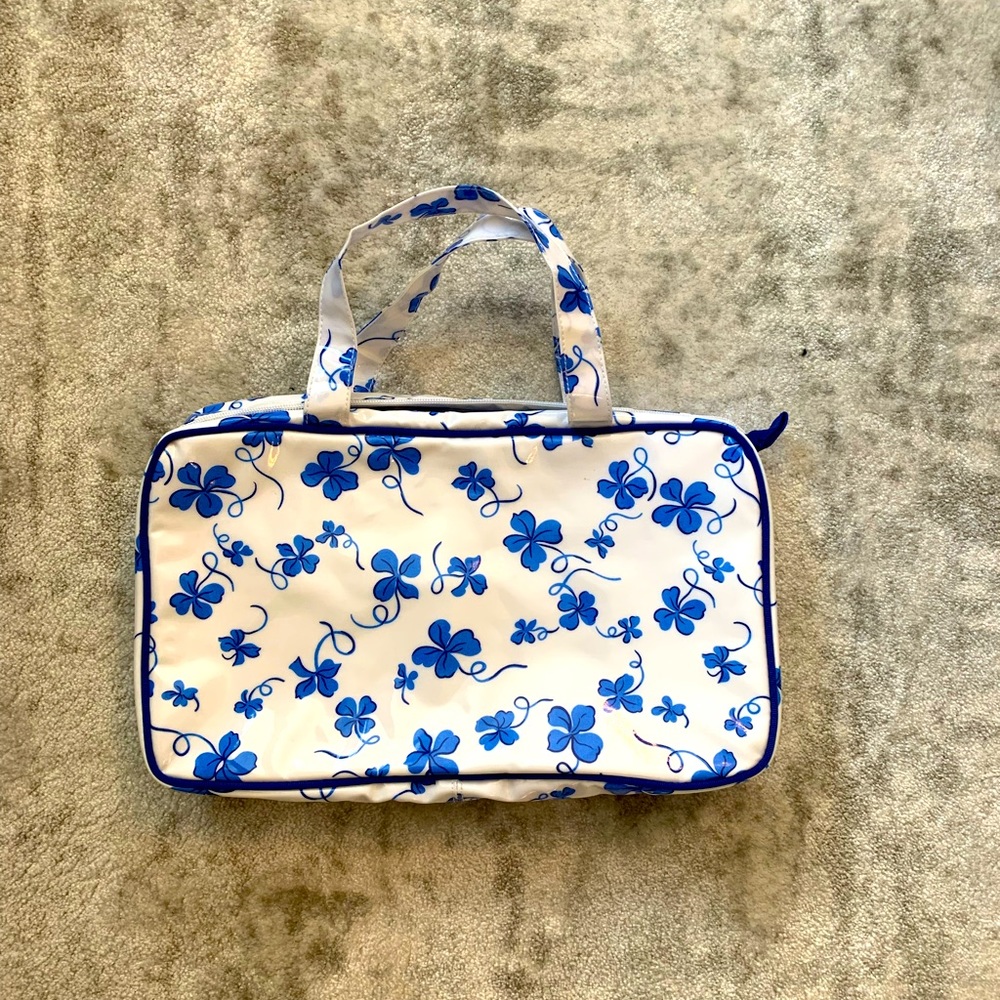 D. Porthault Trèfles Blue Large Travel Cosmetic Bag